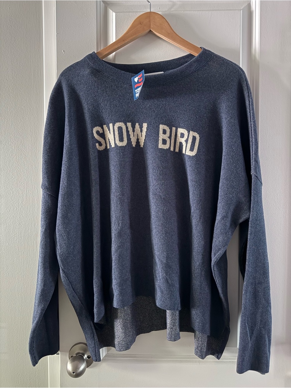 Snow Bird Oversized Crewneck Sweater - Navy Travel Recycled Materials Oversized